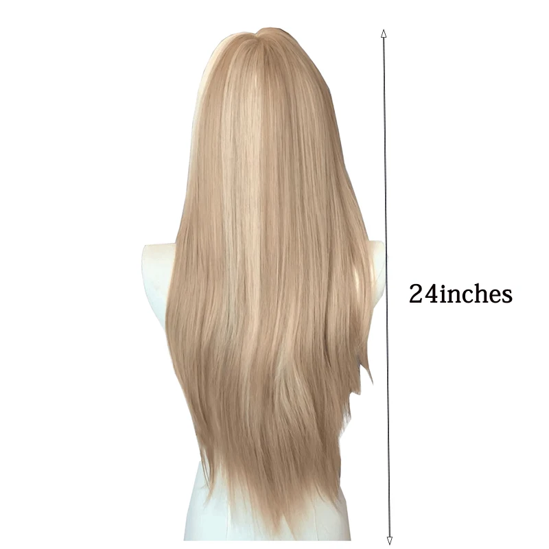24인치 인조모 갈색 긴 직선 앞면 레이스 가발은 여성의 일상 파티 및 할로윈에 자연스럽게 적합합니다.
