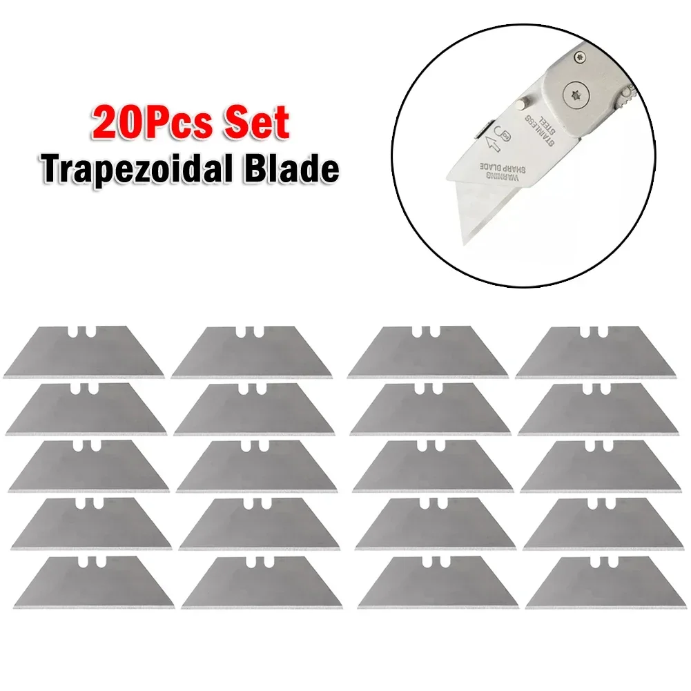 

20pc Trapezoidal Blade 60x18mm Carbon Steel Cutting Blade For Paper Plywood Plastic Art Craft Cutter Tool With Transparent Case