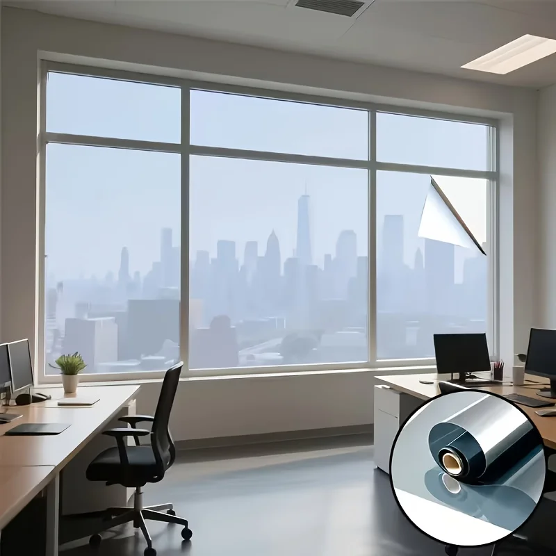 One Way Static Window Film Silver Back Adhesive Free Heat Insulation Anti UV Anti Peeping Glass Sticker Home Office Car