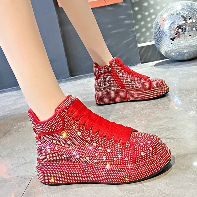 Woman Designer Shoes 2023 Spring Autumn Luxury Rhinestones Platform Women s Sneakers Fashion High Top Ladies Vulcanized Shoes AliExpress