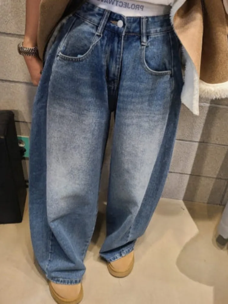 

Свободные широкие джинсы, женские зимние новые повседневные джинсы свободного покроя, длинные брюки Fem, удобные свободные джинсы
