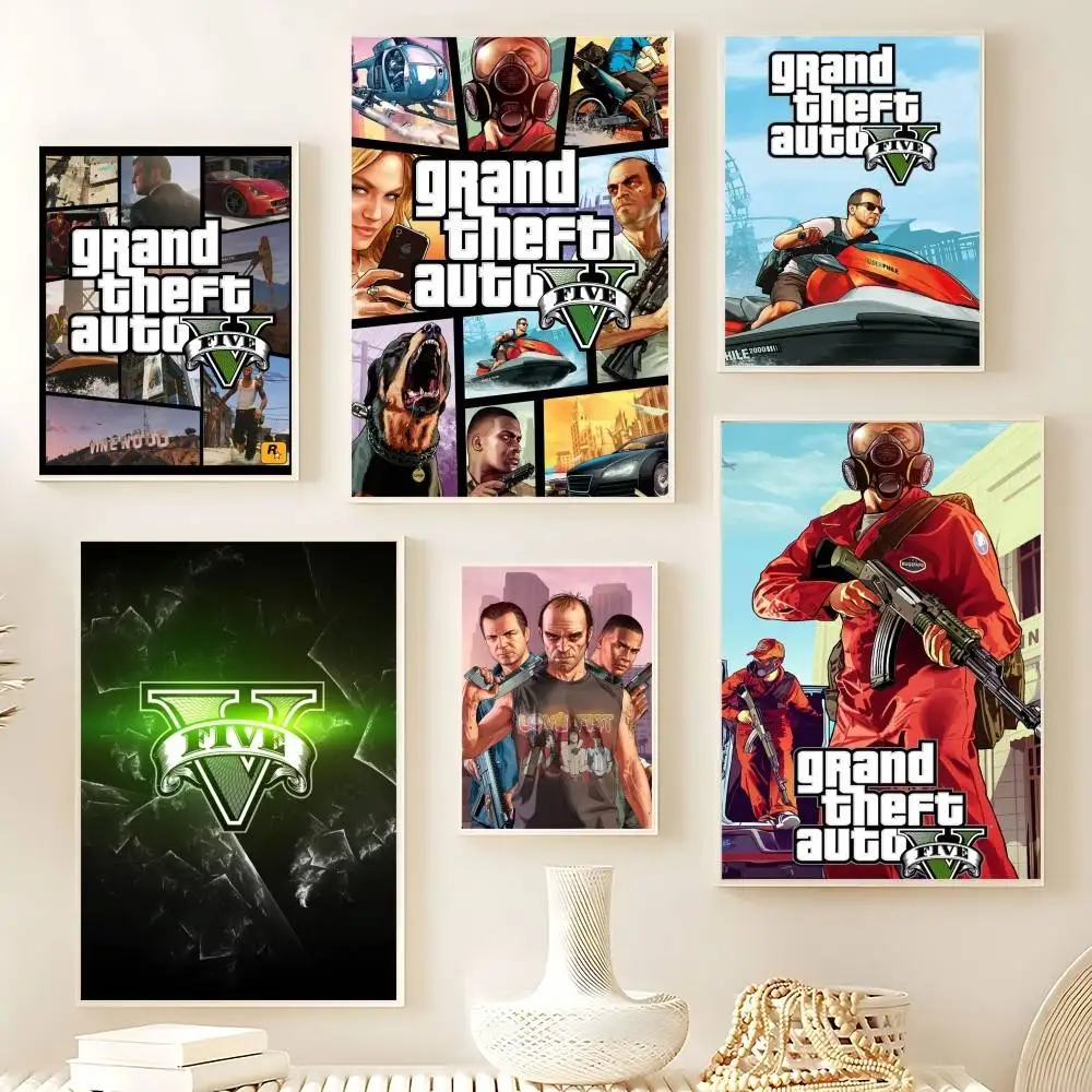ملصق لعبة Grand Theft-Auto GTA-V ملصقات لاصقة مقاومة للماء ملصق ورقي للمقهى وبار ديكور المنزل #1