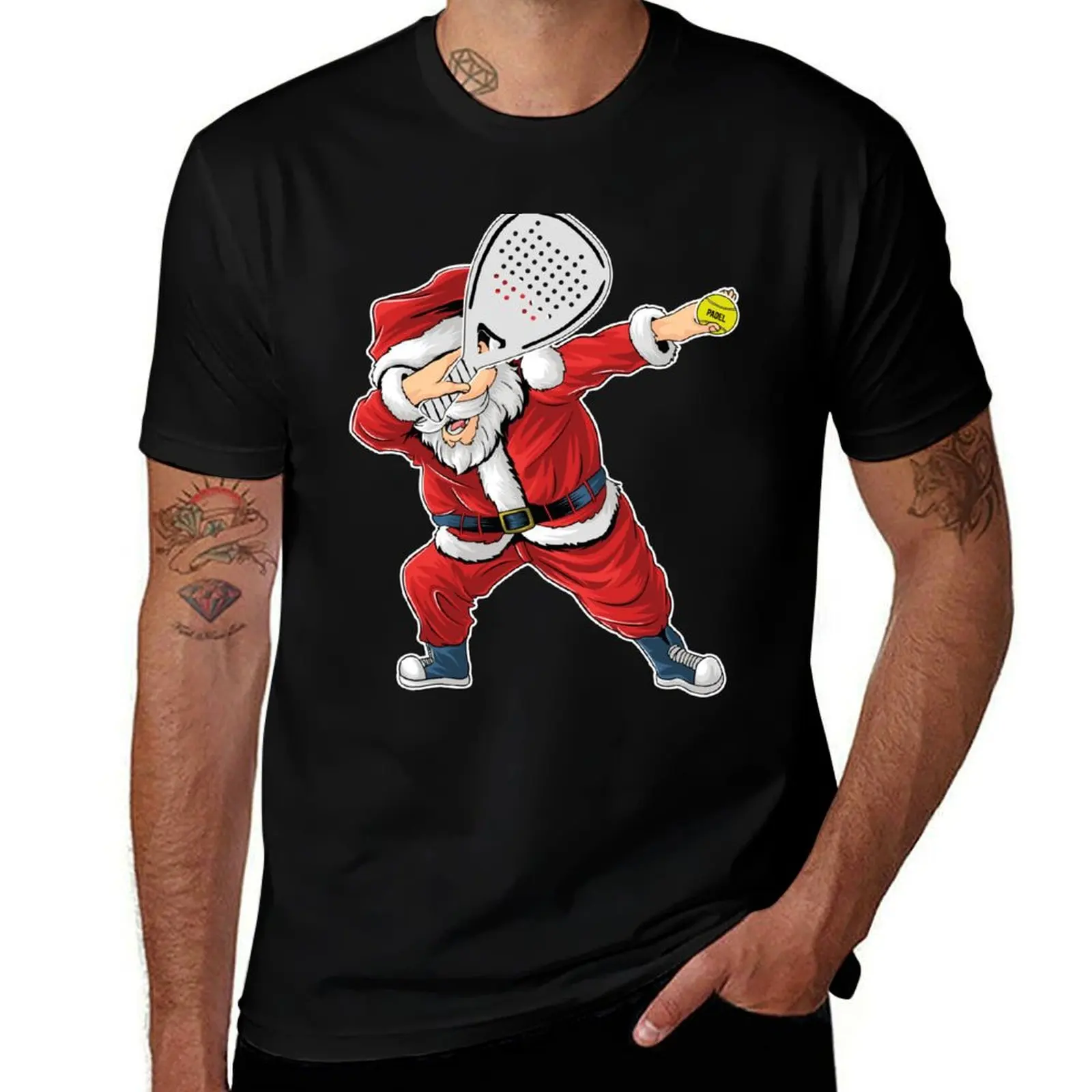 Padel Dabbing Santa Claus Funny Padel Tennis Christmas Costume T-Shirt Big Size Short Sleeve Tee for Men T-Shirt