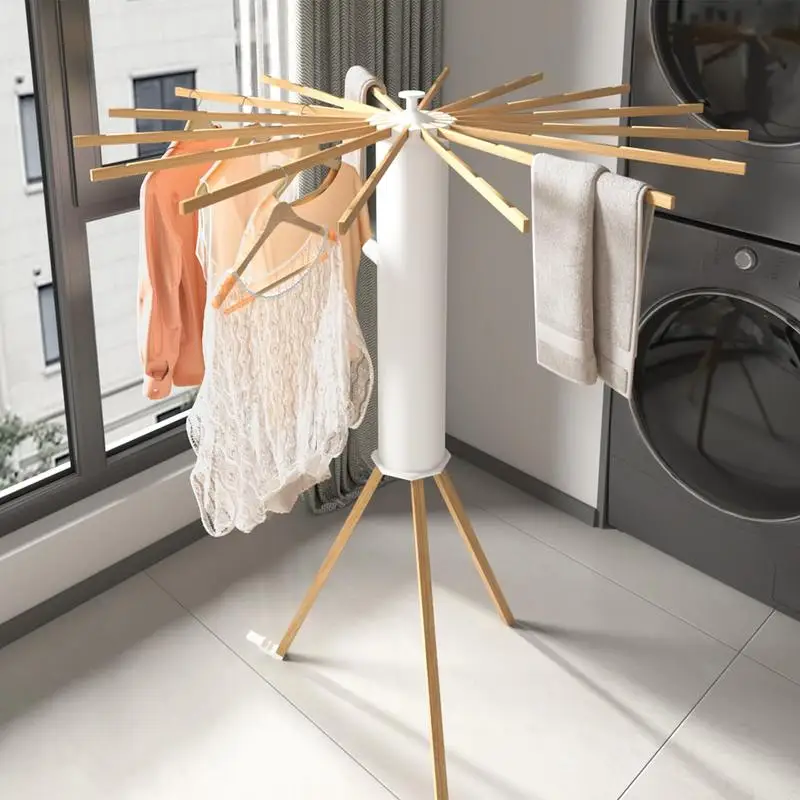 Collapsible Tripod Drying Rack Foldable Stable Wooden Tripod Drying Rack 360 Degree Rotatable Multifunctional Clothing Stand