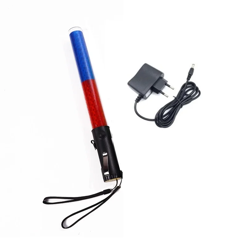 36CM Red Blue Rechargeable LED Flashing Warning Road Traffic Baton