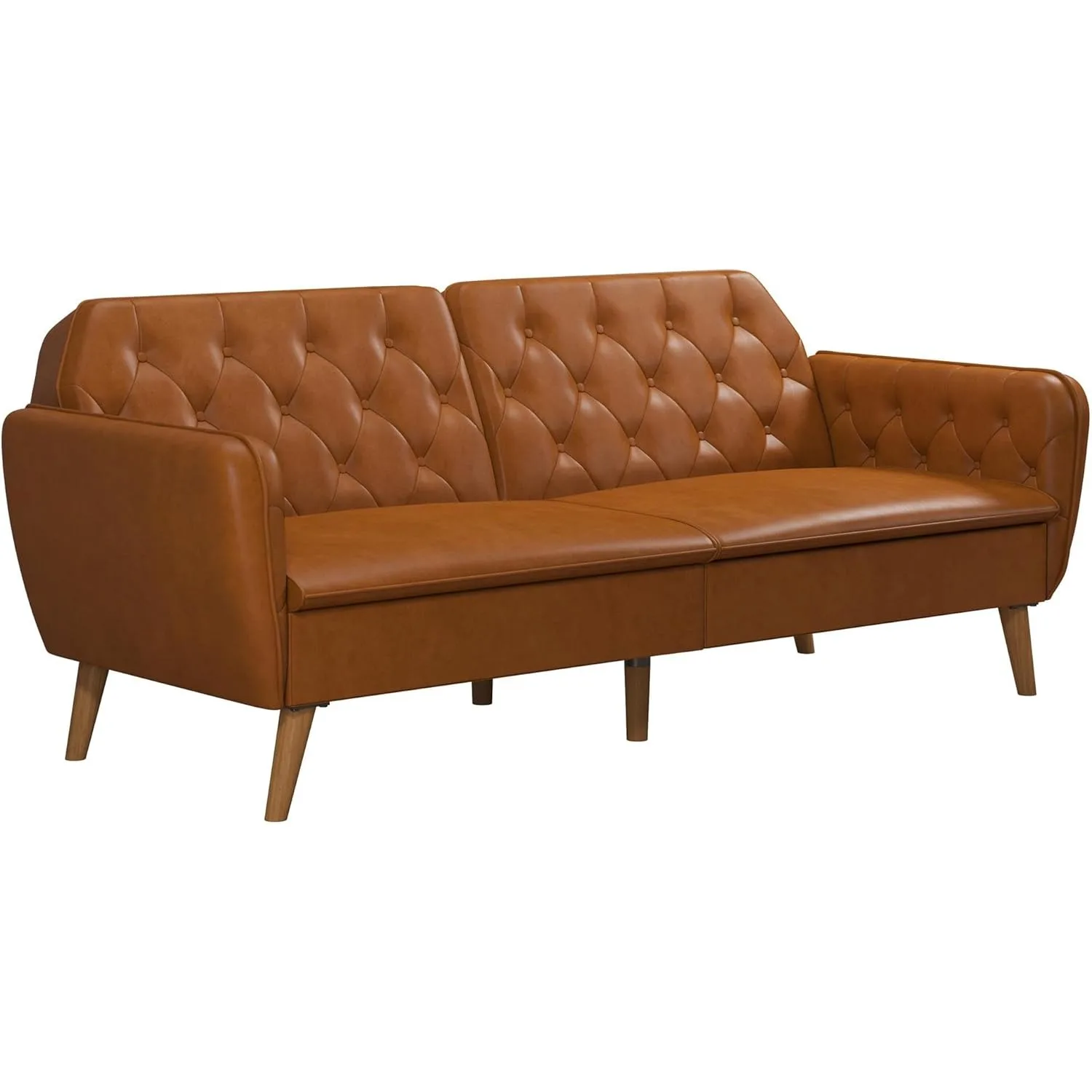 Novogratz Tallulah Memory Foam Futon, Convertible Couch, Camel Faux Leather