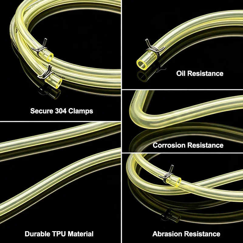 Yellow TPU Fuel Gas Hose With Clamp  5mm x 8mm for Industrial Automobile New Energy Multipurpose Use