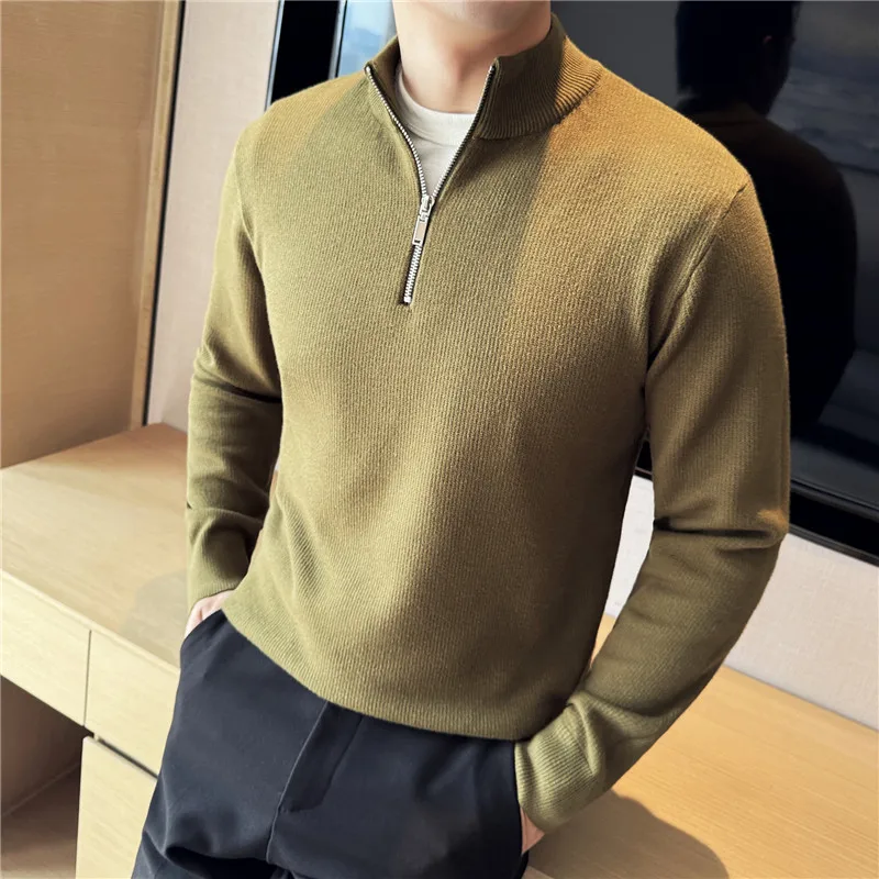 Cappotto maglione con mezza zip autunno inverno da uomo di fascia alta Slim Fit Colletto alla coreana Top lavorato a maglia Pullover Capispalla elegante per uomo di grandi dimensioni