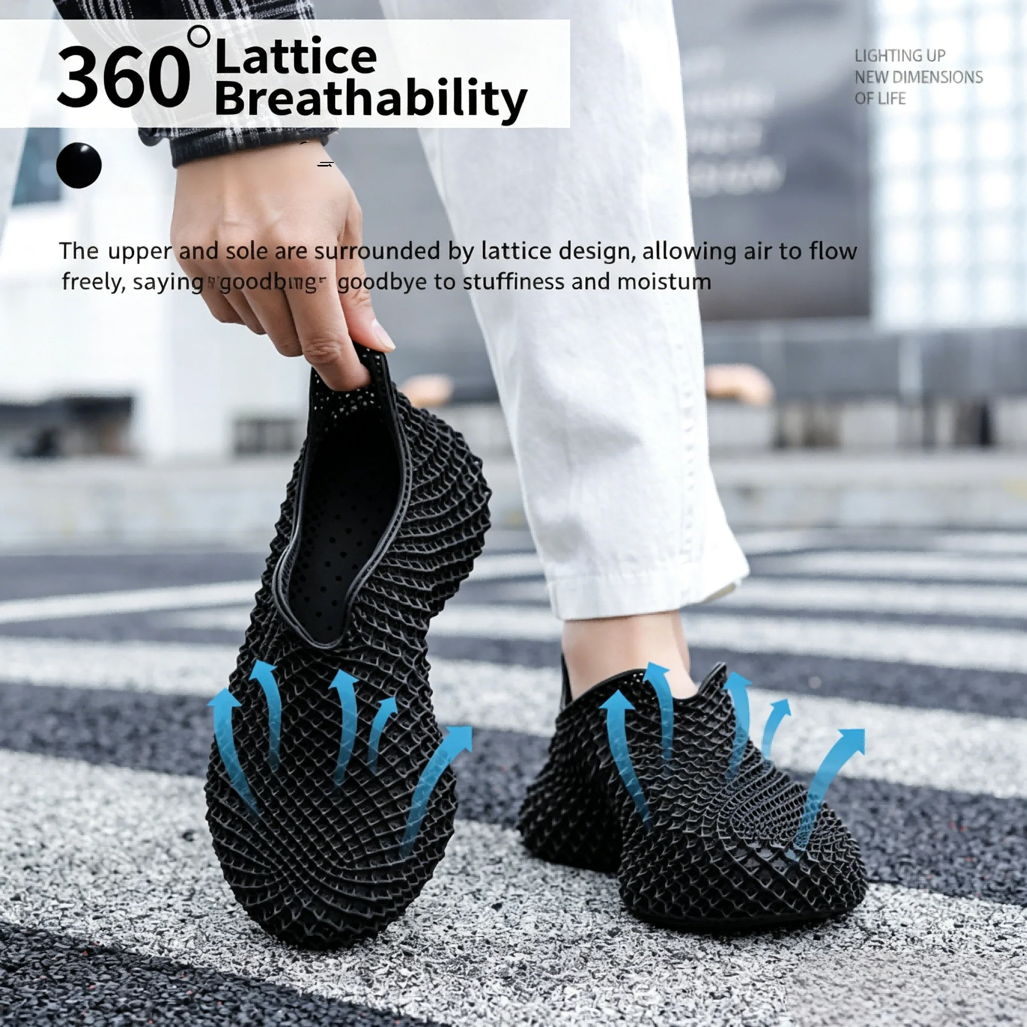 New 3D Printed Casual Shoes Breathable Waterproof Silent One-piece Molding Amphibious Sports Shoes Soft Cushioning Unisex Footwe