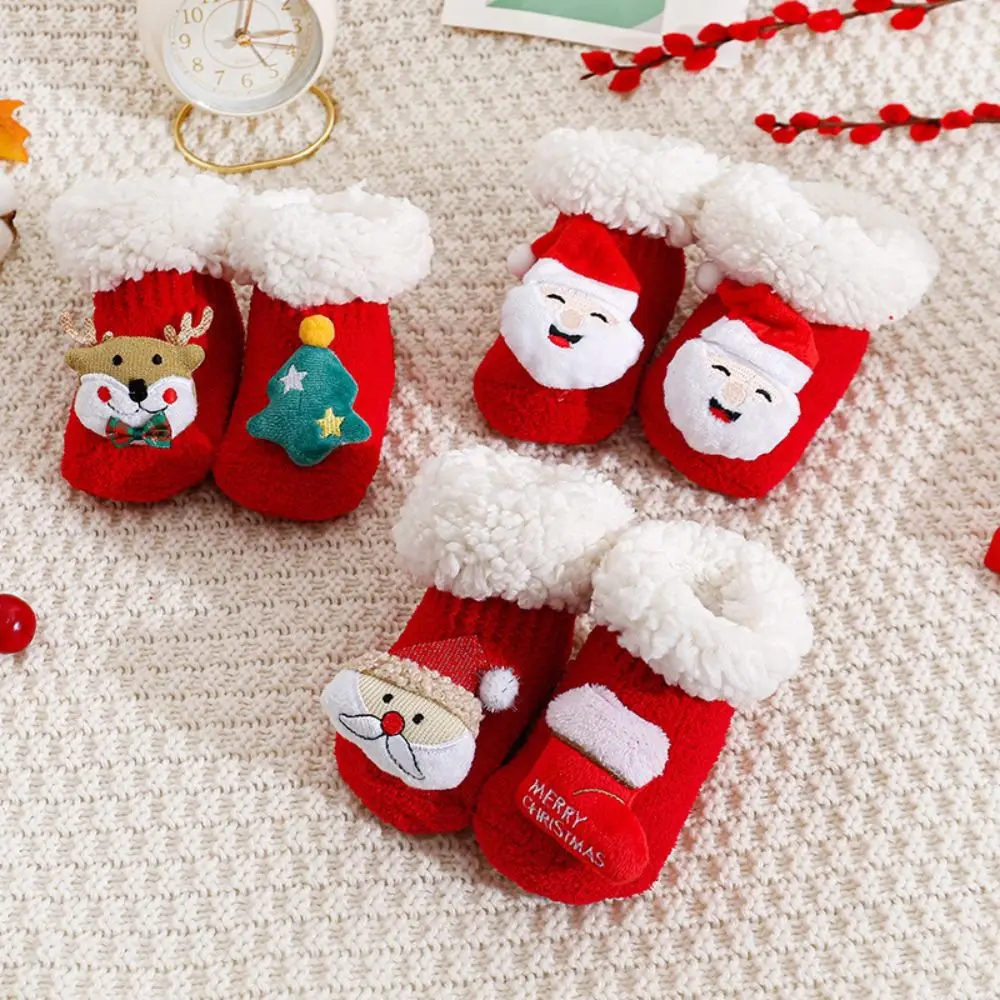 Warm Lamb wool Christmas Baby Socks Soft Anti Slip Newborn Floor Sock Thicken Santa Claus New Year Toddler Socks Autumn