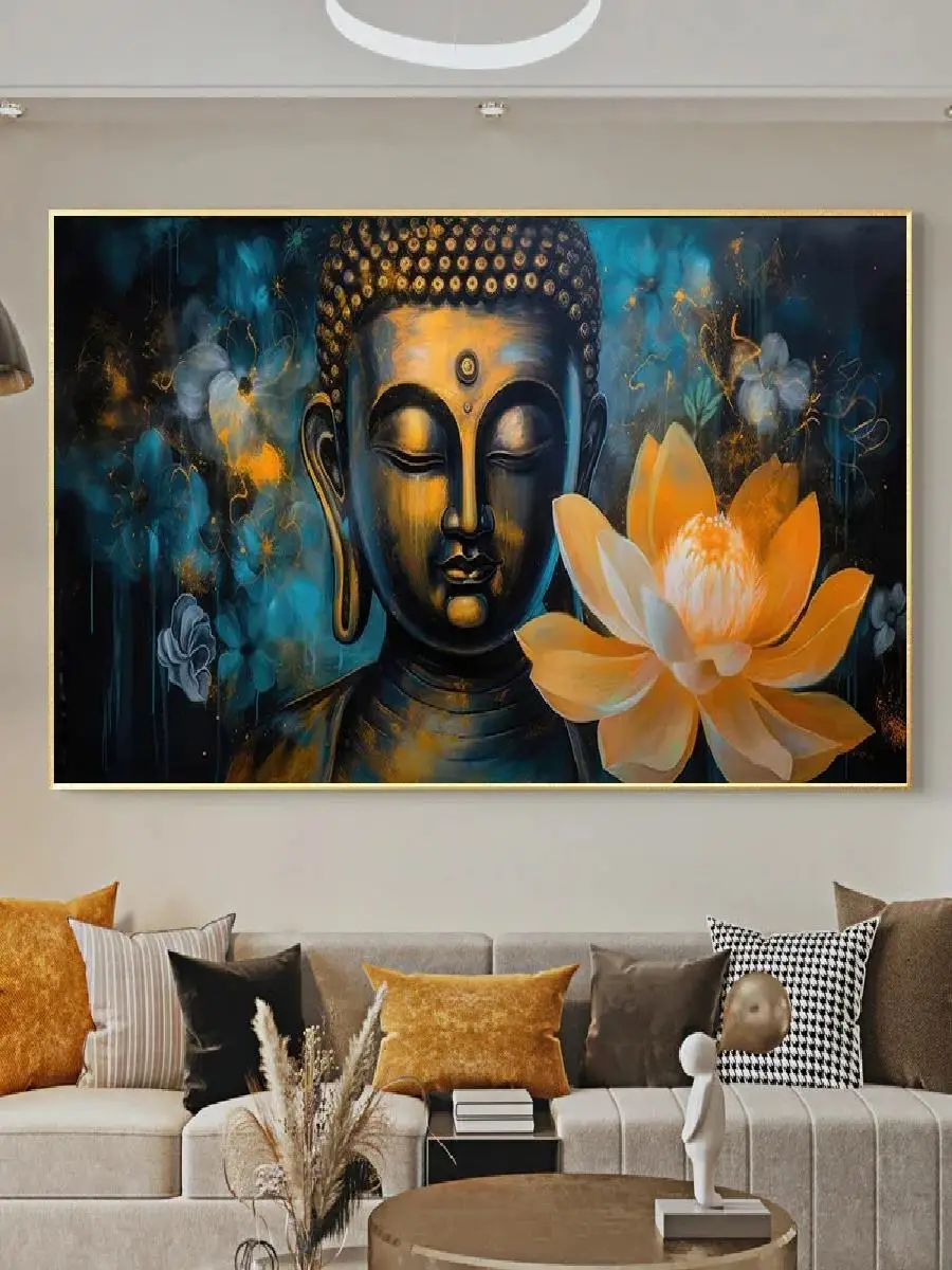Classic Retro Reclining Golden Buddha Wall Art  Large HD Canvas Print Poster for Home Living Room Bedroom Decor
