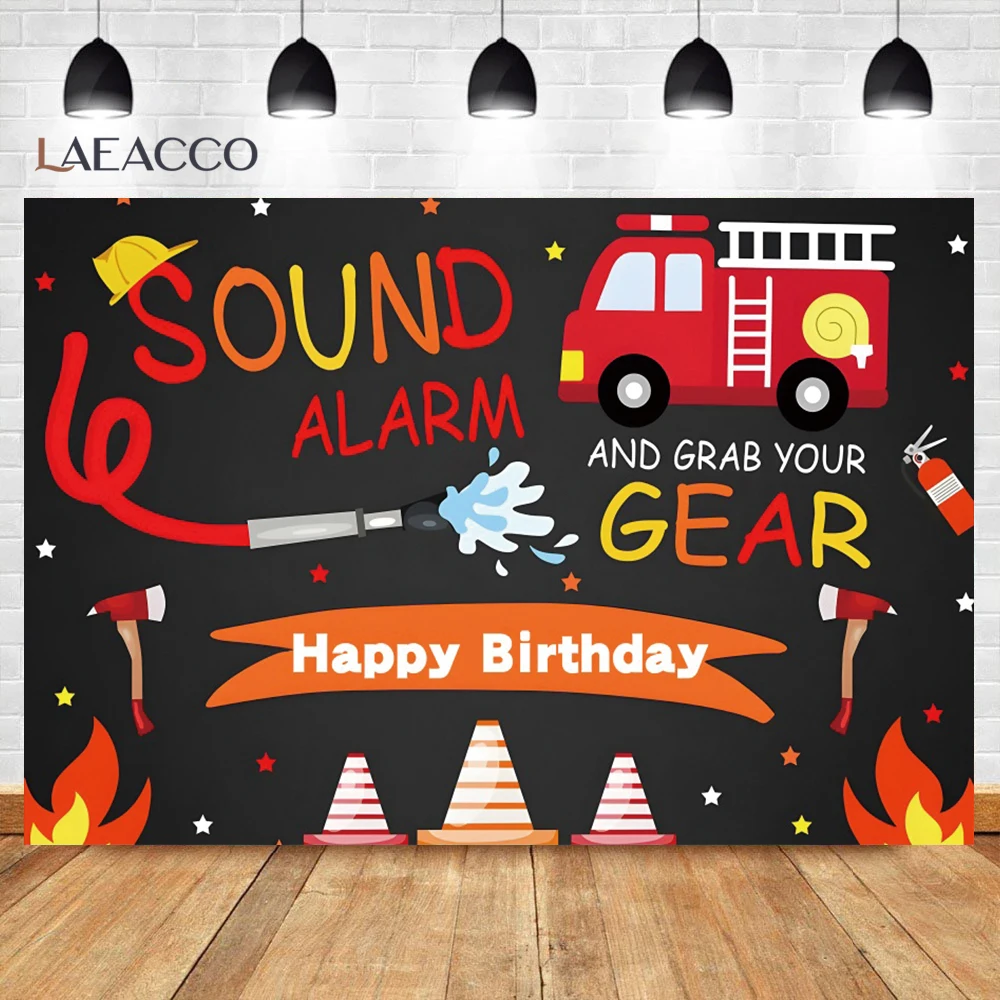 Tema Firetruck sfondo di compleanno per bambini pompiere Hero Boy Party Decor Baby Shower nome sfondo fotografico personalizzato