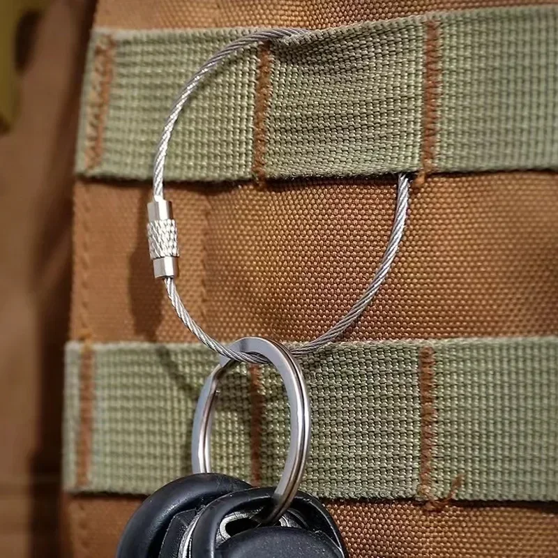 Metal Keychain Tag Ropes Stainless Steel Wire Cable Loop Screw Lock Gadget Ring Key Keyring Circle Camp Hanging Tool Hardware image 2