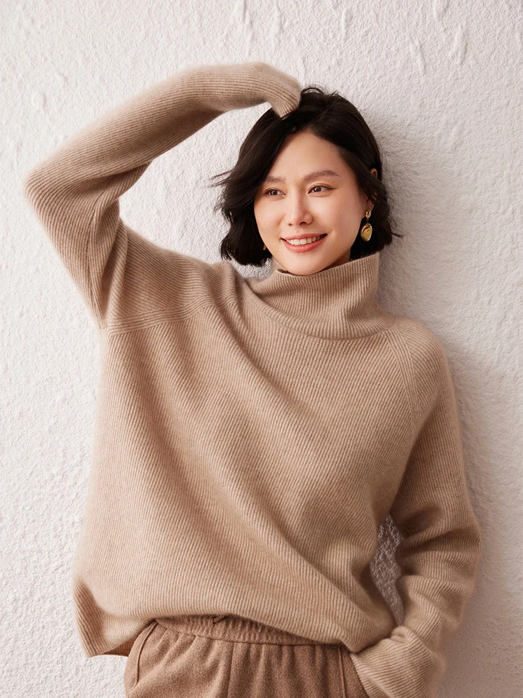 

Women's 100% Pure Cashmere Pullover Sweater High-end Soild Turtle Neck Loose Knitted Coat Autumn Winter Lazy Style Light Luxury