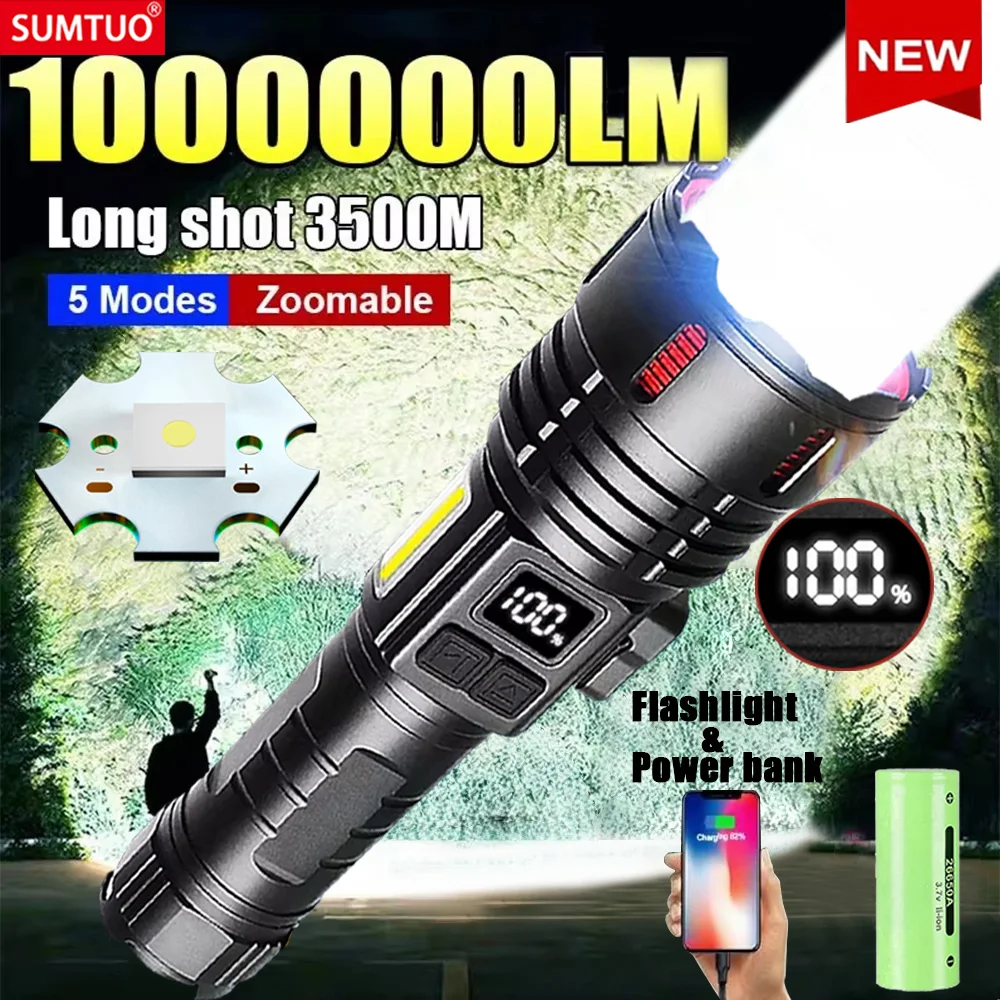 Most Powerful High Power Led flashlight 1000000LM XHP360 Rechargeable Led Torch Zoom Tactical Flashlights With Magnet Lantern