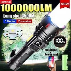 Most Powerful High Power Led flashlight 1000000LM XHP360 Rechargeable Led Torch Zoom Tactical Flashlights With Magnet Lantern