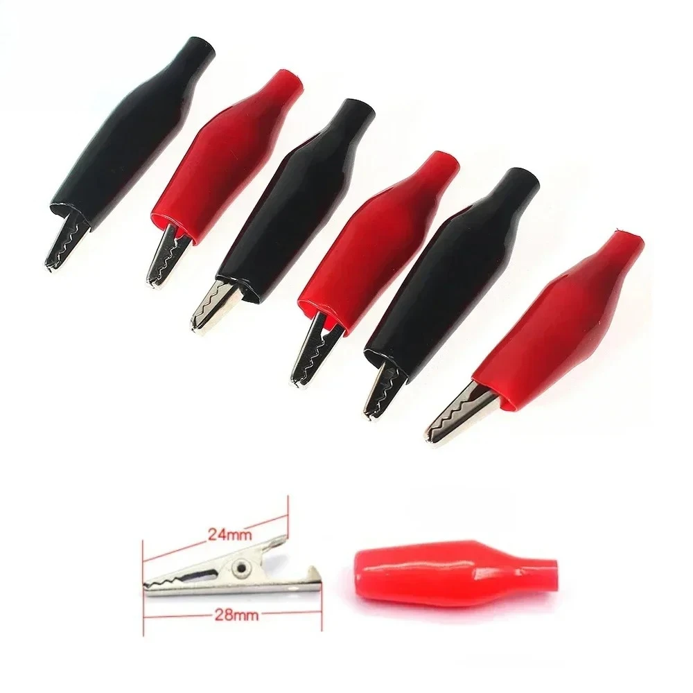 

10PCS Insulated Alligator Clip Test Leads 24x28mm Red Black Alligator Clips Electrical Test Clips for Electronics
