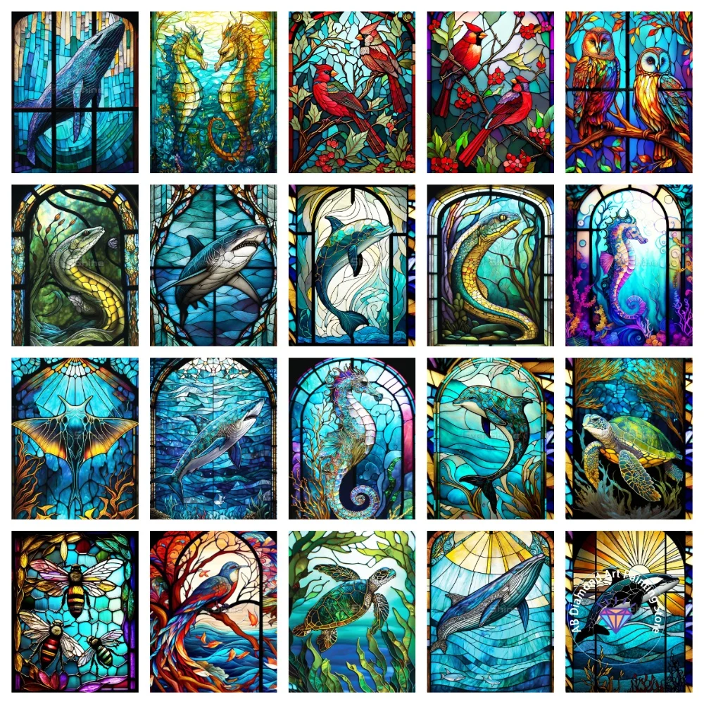 

Glass Shark Whale AB Diamond Painting Kit Square Round Diamond 5D DIY Bee Mosaic Handmade Art Adult Exquisite Gift Home Decor