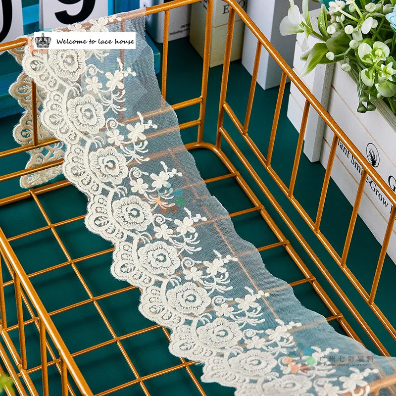 New European Palace Style Rice Apricot Mesh Lace Accessories Curtain Edge Tablecloth Decoration Embroidery Cloth