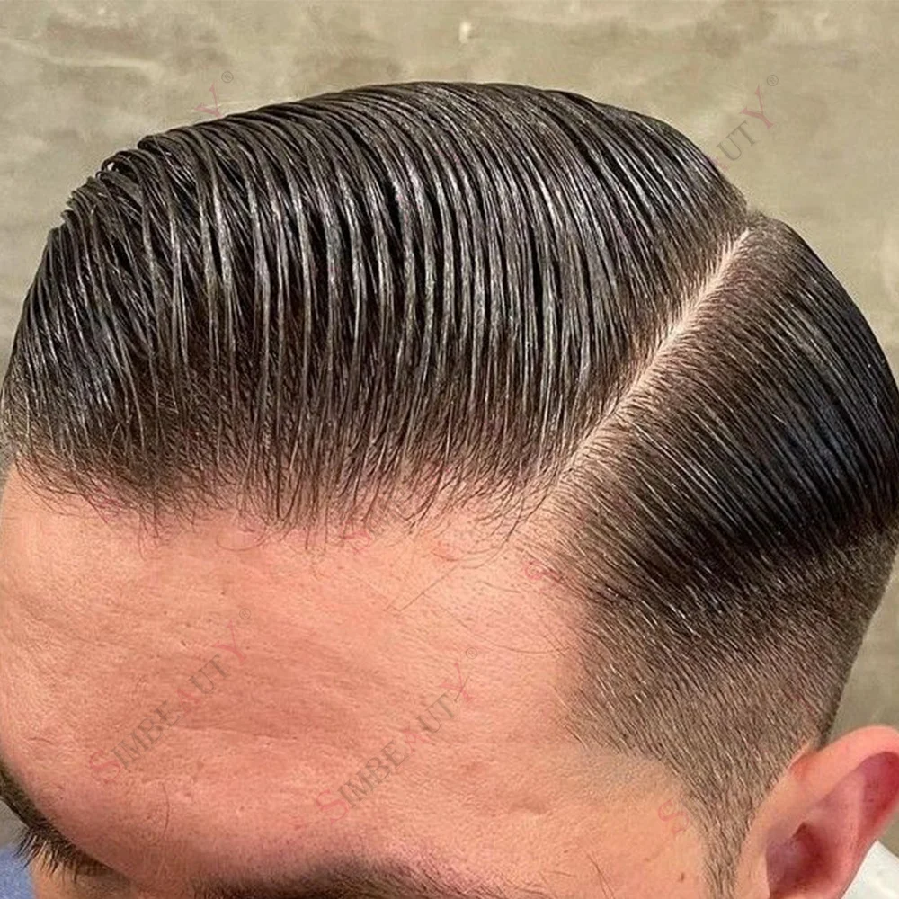 خط شعر طبيعي فائق الكثافة 90% 0.02 مللي متر أرق الجلد للرجال شعر مستعار غير قابل للاكتشاف Vloop أشقر رمادي شعر بشري اصطناعي كابيلر #1