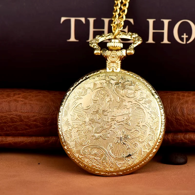Gold embossed Paris Three view pocket watch large classic frosted embossed Paris Tower pocket watch