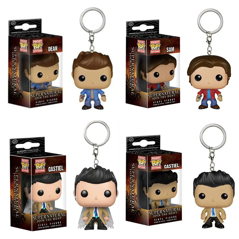 Funko POP Keychain Supernatural Castiel with Wings Dean Sam Vinyl Action Figures Collection Pocket Model Doll Toy Gift