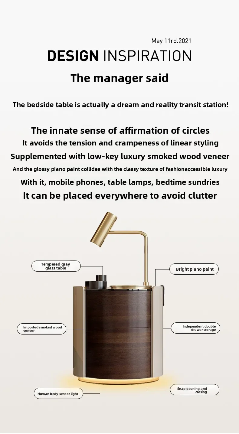 Italienischer, minimalistischer, bemalter Nachttisch aus massivem Holz, leichter Luxus, runde Kante, weniger Designer-Nachttisch, Schlafzimmertruhe