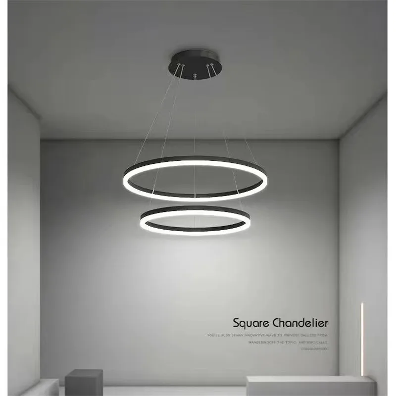 Modern Led Ring Chandelier Dimmable Black Gold Minimalist Decor for Table Dining Living Room Pendant Lamps Home Hanging Lighting