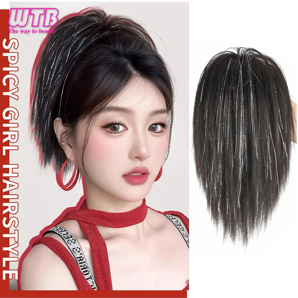 Extensions Capillaires Synthétiques Courtes et Droites avec Pince à Griffe, Queue de Cheval Brillante, Faux Cheveux pour Femme, Postiche, Utilisation 03