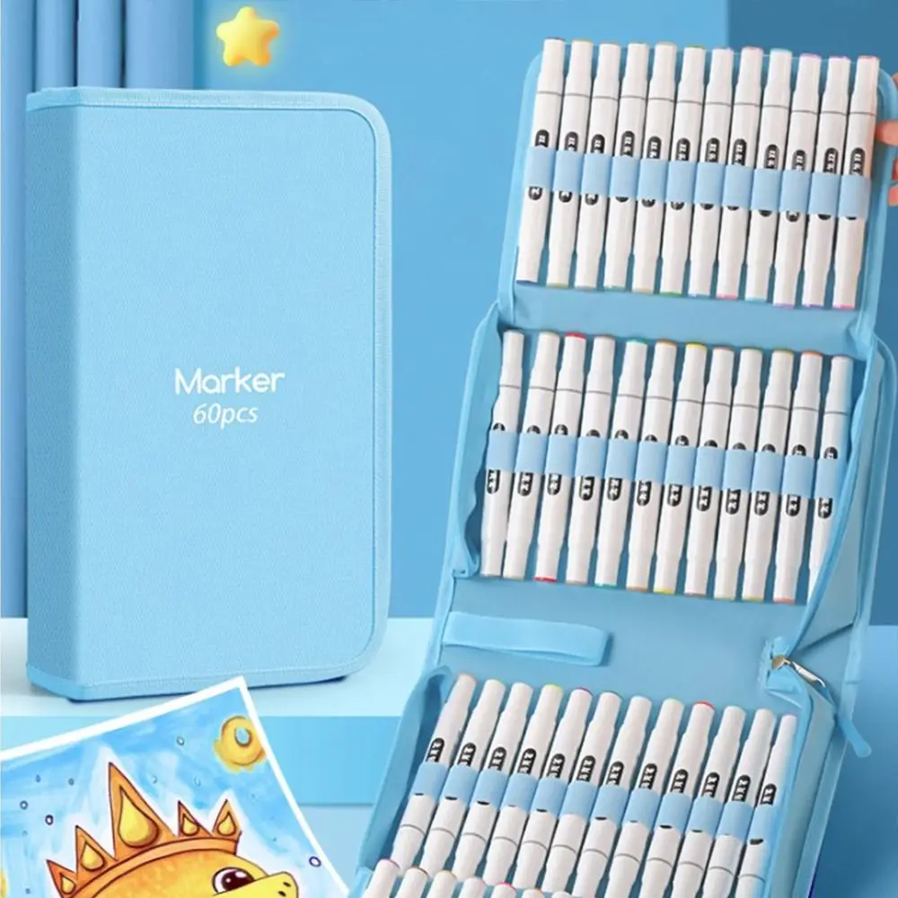 Cartoon Large Capacity Art Marker Pen Storage Bag Zipper Pencil Bag Marker Pen Pouch Folding Marker Pen Organizer Artist