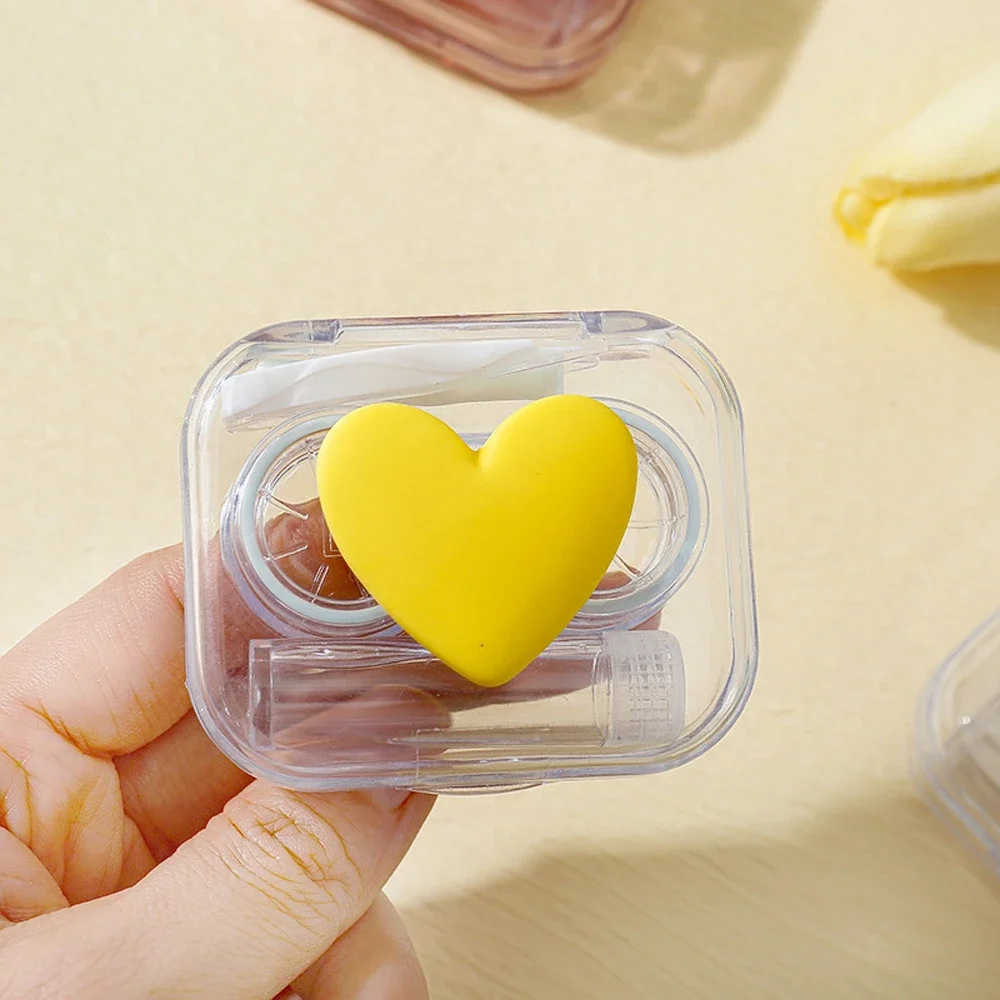 คอนแทคเลนส์กรณีสีชมพูโปร่งใส Love Bow คอนแทคเลนส์สาวความงามแบบพกพานักเรียนกล่อง Eye Care กล่องคอนเทนเนอร์