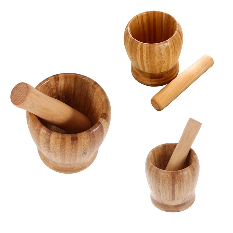 Wooden Pestle And Mortar Set Hand Masher Garlic Spice Grinder Mortar Bowl For Spices Herbs Pepper Seasonings Pills