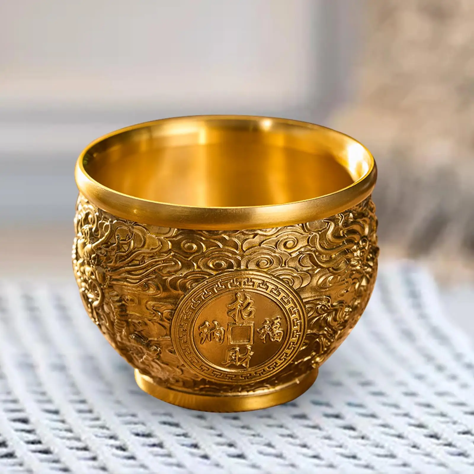 

Brass Chinese Fortune Bowl Treasure Basin Decoration Cornucopia Bowl 9.5x8cm Table Centerpieces for Home Office Decor Sturdy