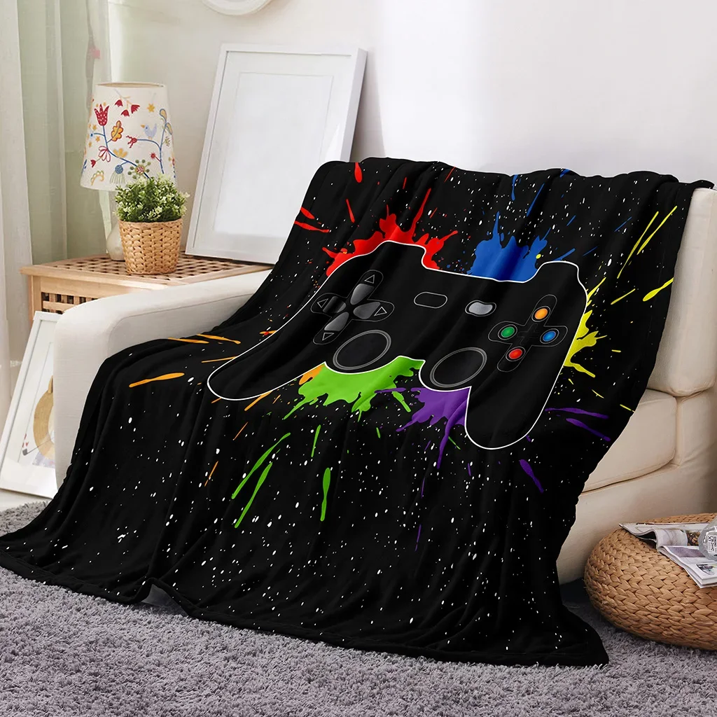 Modern Black Boys Kids Competitive Game Gamepad Super Soft Thin Throw Flannel Blanket for Sofa Bed Cover