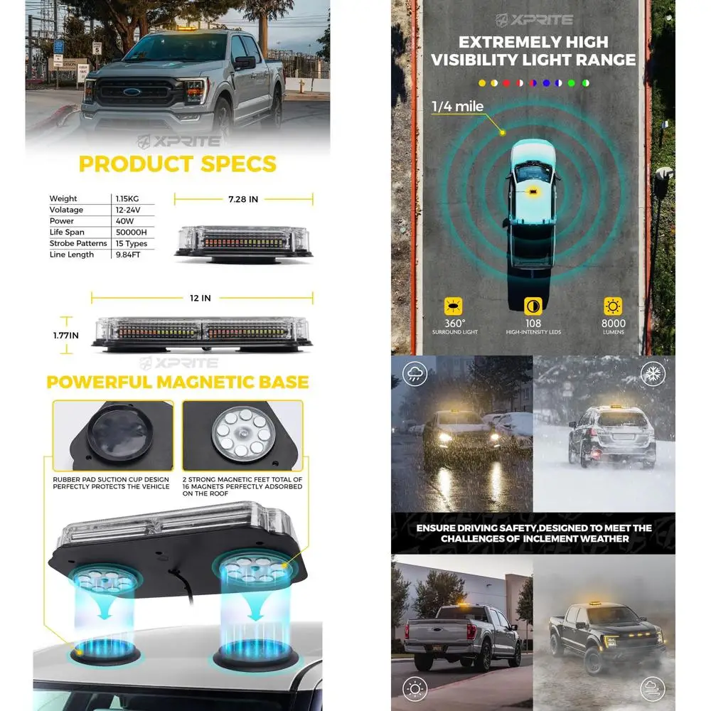 

Янтарный светодиодный мини-стробоскоп с рисунком флага США для аварийной безопасности на транспортных средств, совместимость с 12-24 В