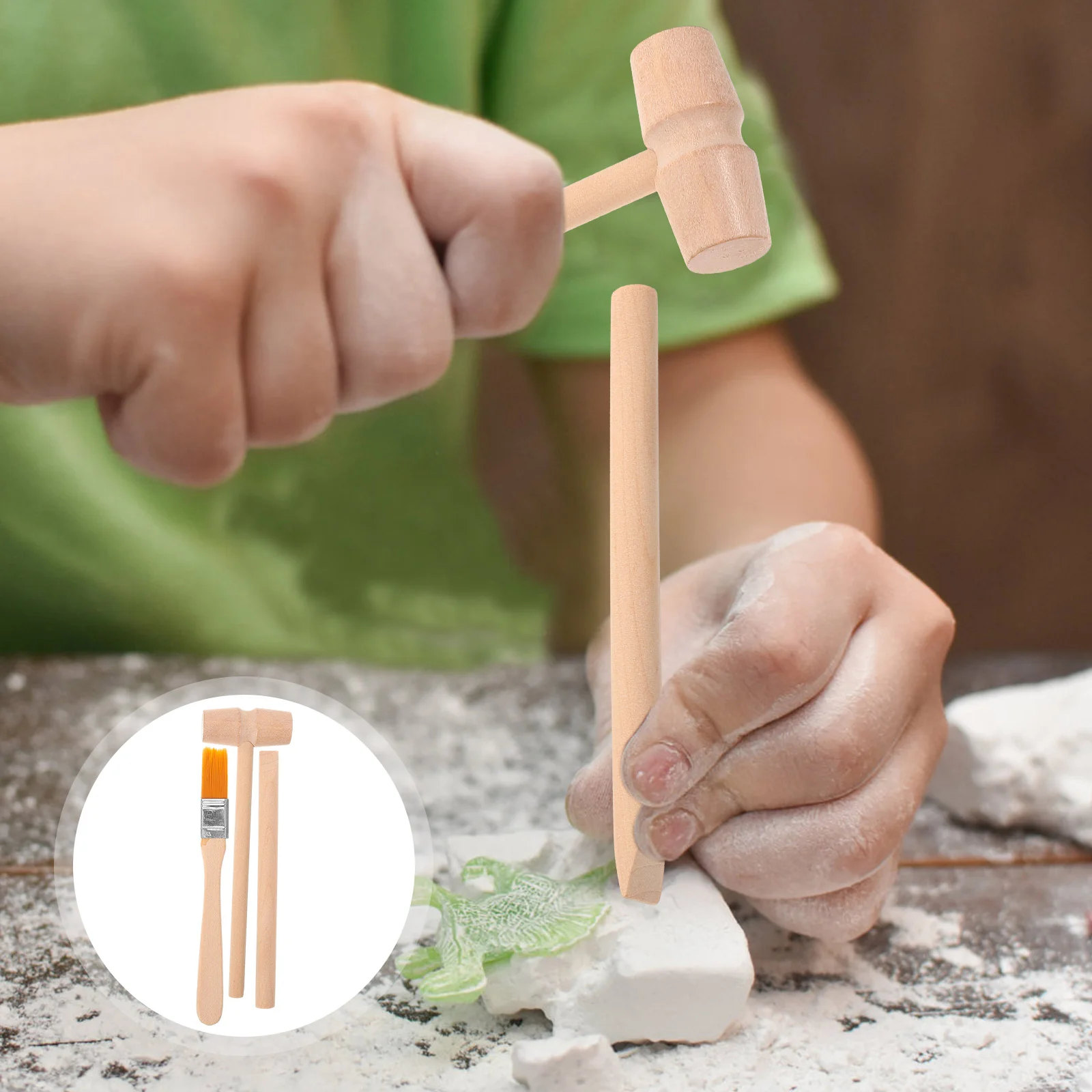 

3 Sets Archaeological Tools Wooden Digging DIY Hammer Educational Toy Excavation Toys Gemstone