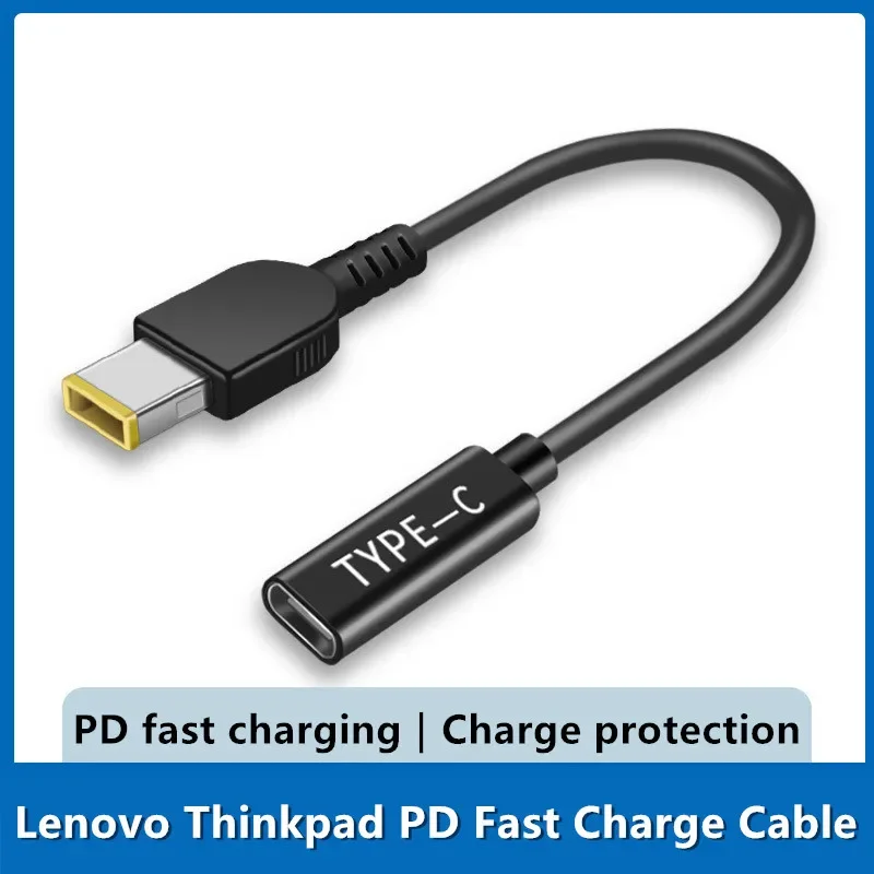 15cm 65W USB C PD typ C żeński do kwadratowej wąskiej końcówki kabla zasilającego do Lenovo Thinkpad E440 E450 E550 E560 T430 T440S