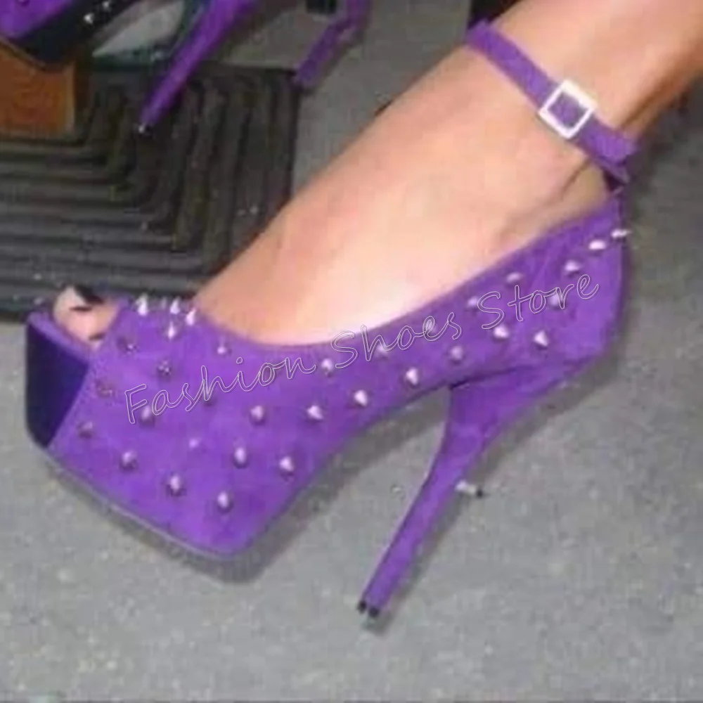 

Purple Peep Toe Rivet Decor Sandals Platform Stilettos High Heels High Heel Shoes for Women Heels 2024 New Zapatos Para Mujere