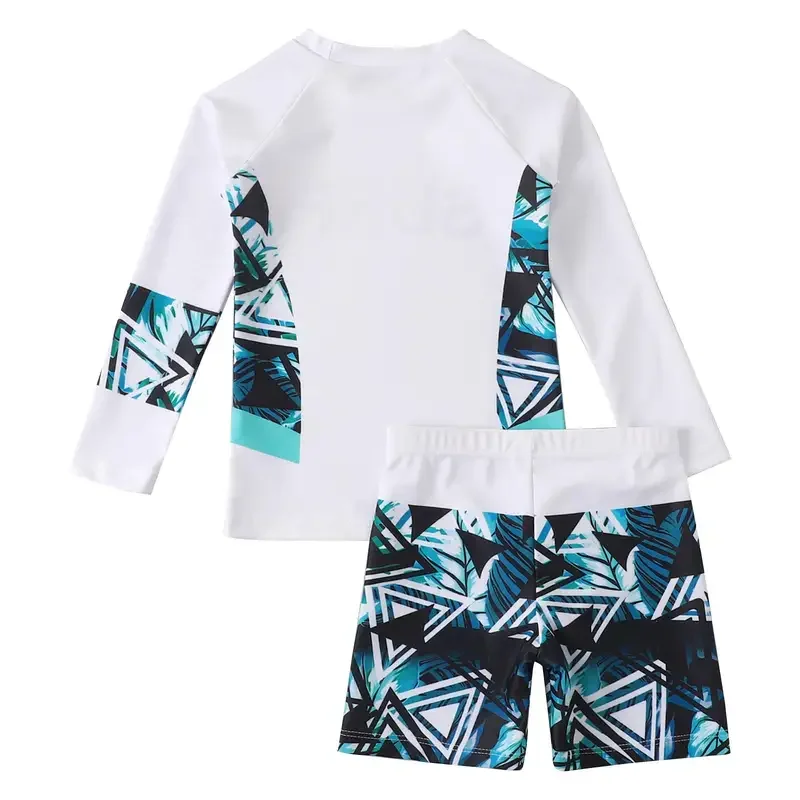 Kids Boys Long Sleeve Rash Guard Swimsuits 2 Piece Sun Protection Shirt with Swim Trunks Bathing Suit Swimwear Beachwear UPF 50