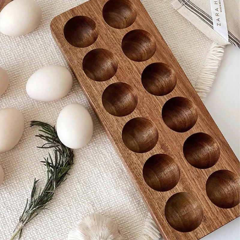 1Pc Multi-Compartment Acacia Wood Egg Holder, Wooden Baking Egg Storage Tray, Nordic Pastoral Style Duck Egg Storage Box, Storage Rack Suitable for Kitchen and Dining Room Egg Storage Rack, Baking Refrigerator Egg Tray, Gift Item