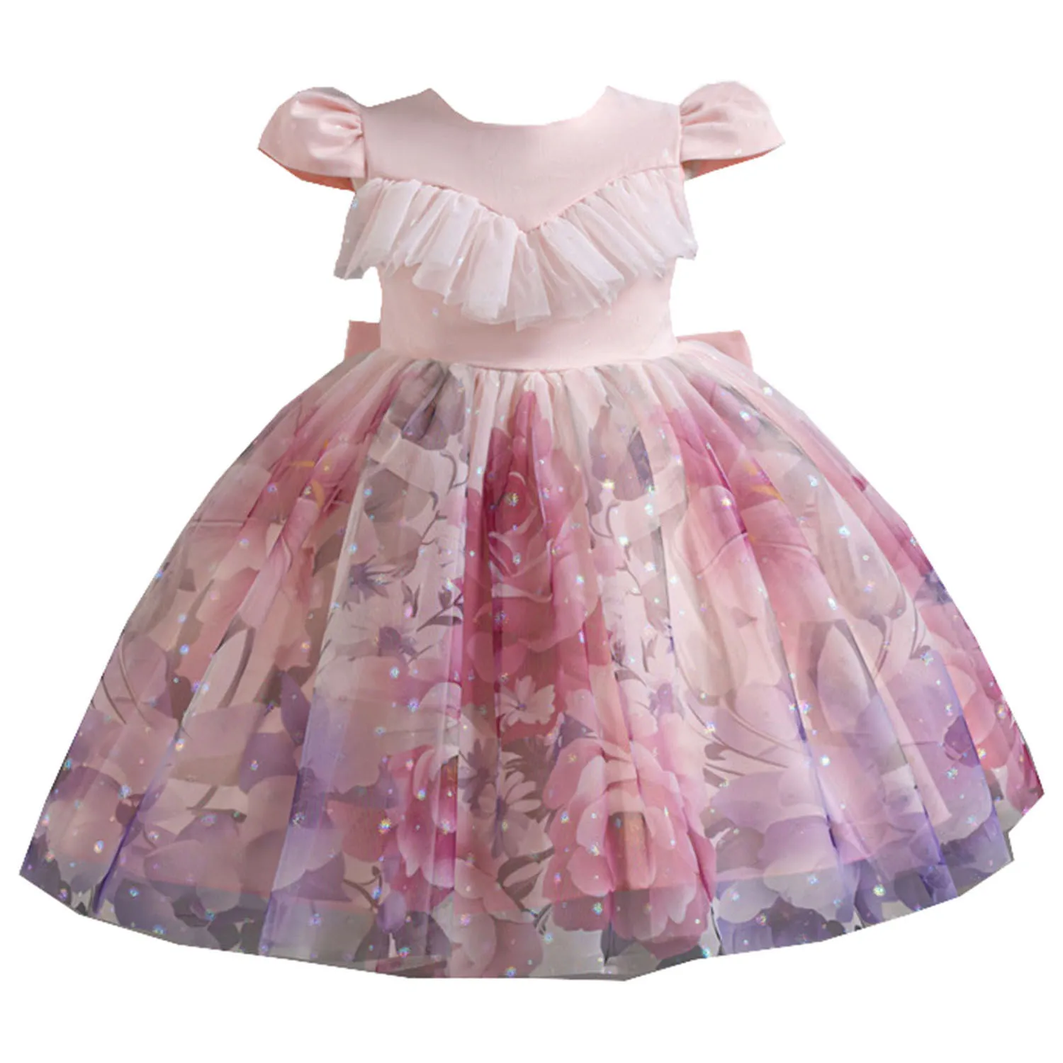 Fiona Ruffled Floral Printing Flower Girl Birthday Party Pageant Formal Dance Party Dress