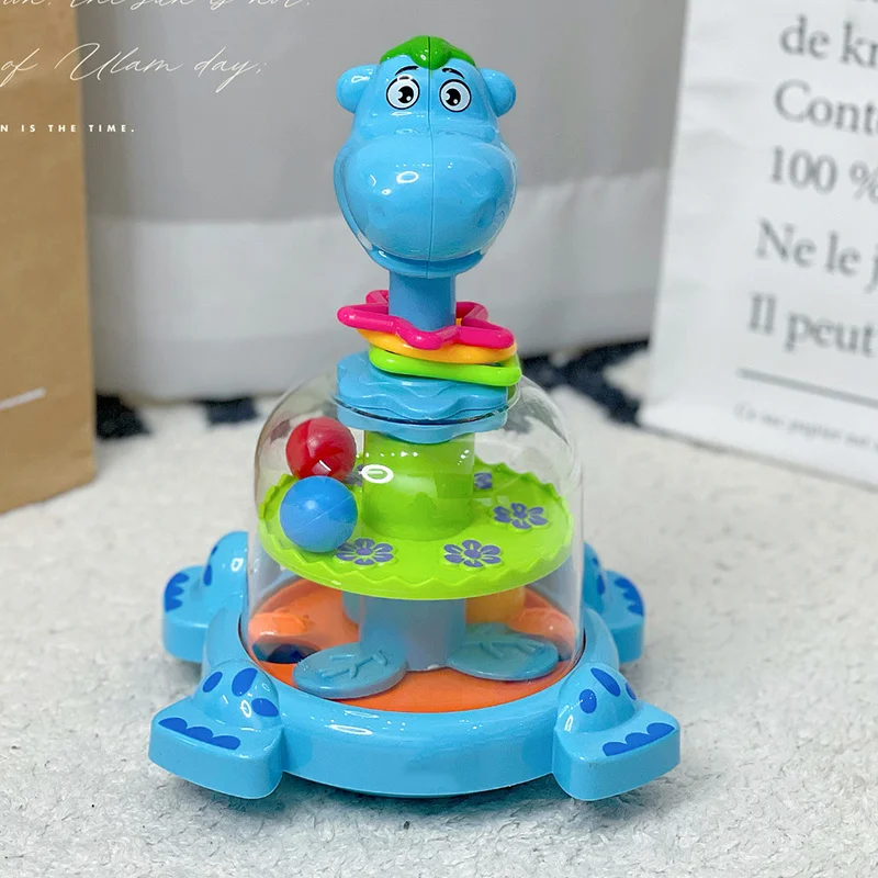 Giocattolo spinner con sfera spinta e rotazione per i più piccoli Giocattolo popper con palla divertente per animali dei cartoni animati con giocattolo educativo sonoro per neonati