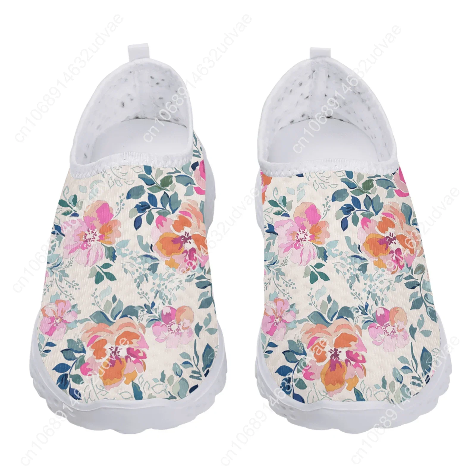Beautiful Hibiscus Pattern Shoes Gold Flower Print Sneakers Slip On Light Mesh Shoes Summer Breathable Flats Shoes