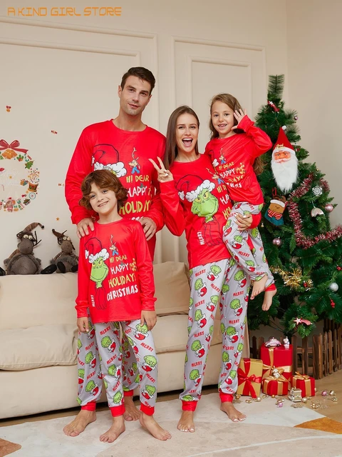 Pijama navideno con estampado de dibujos animados para Familia pijama de manga larga para padre madre