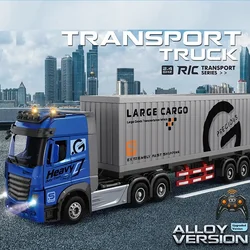 RC Car Big RC Container Truck 9CH Alloy Remote Control Oil Tank Truck Electronic Simulation Trailer LED Music Rechargeable Toy