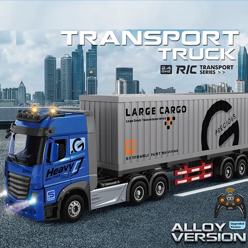 RC Car Big RC Container Truck 9CH Alloy Remote Control Oil Tank Truck Electronic Simulation Trailer LED Music Rechargeable Toy