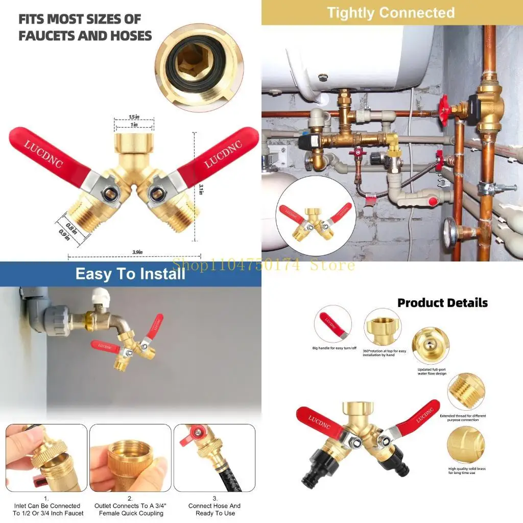 Efficient Stream Composition Garden Hose Y Combiner Highlighting Large Handle and Close Washers for Effective Water Distribution
