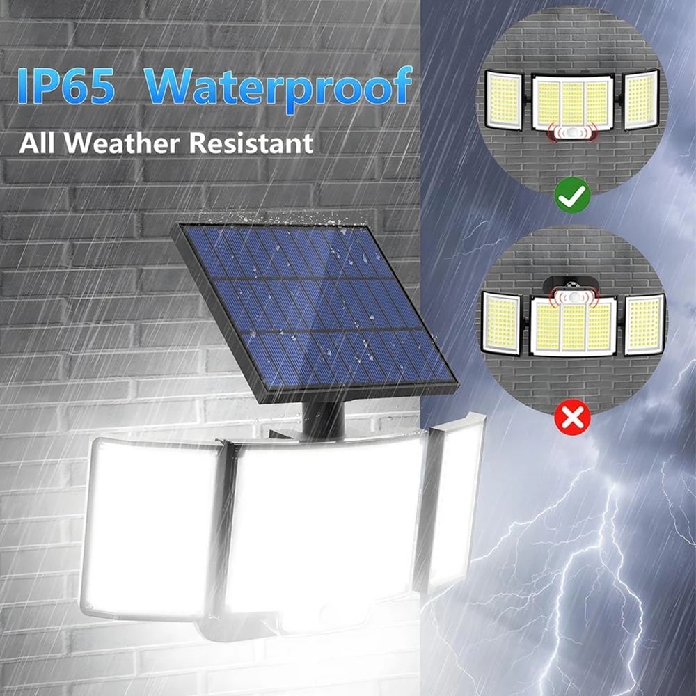 مصباح شمسي خارجي مقاوم للماء مزود بمستشعر للحركة ، إضاءة جدارية أمنية ، فناء ، جراج ، 3 أوضاع عمل ، 348 ليد ، IP65 ، من من من من من من من نوع LED