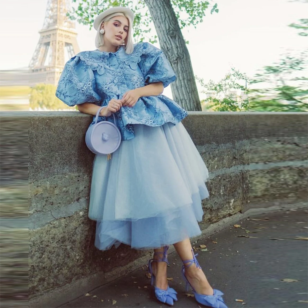 Céu claro azul em camadas tule saias cintura elástica uma linha meados de bezerro saia feminina formal wear cor personalizada tamanho saia