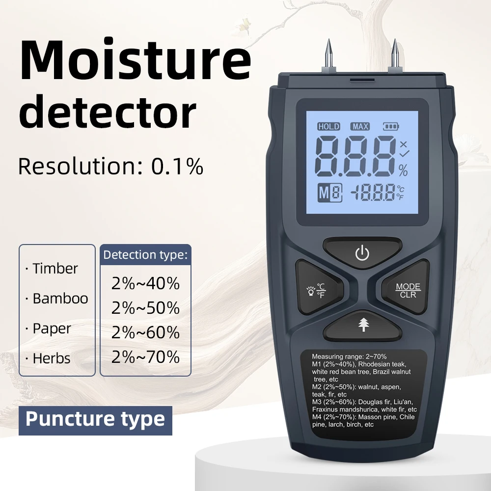 Digital Wood Moisture Meter Paper Humidity Tester Accurate Needle Type Timber Damp Detector For Wood Bamboo Paper Herbs